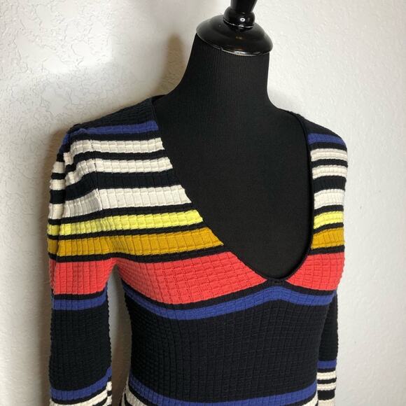 Free People Gidget black white colored striped ribbed knit dress Extra Small XS - Picture 5 of 14